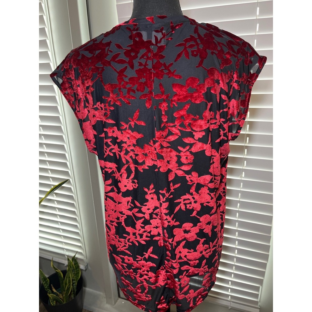 Dear John Yanis Red Black Burnout Velvet Floral Top Dark Romance Soft Grunge S - Picture 8 of 9